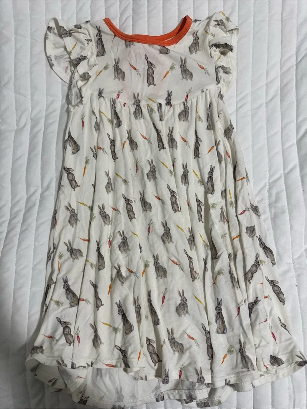 Girls Cream Bunny Print Nightgown with Orange Trim